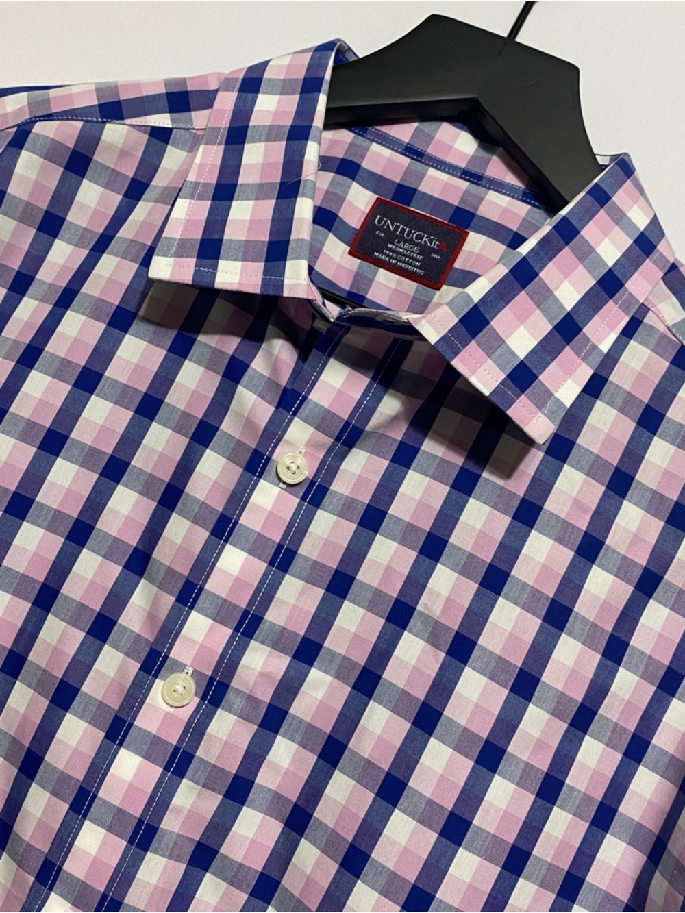 UNTUCKit Shirt Mens Large Pink Blue Gingham Button Down Wrinkle Free